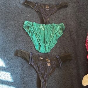 Empreinte Lace Thong Set in Black and Teal bundle of 3